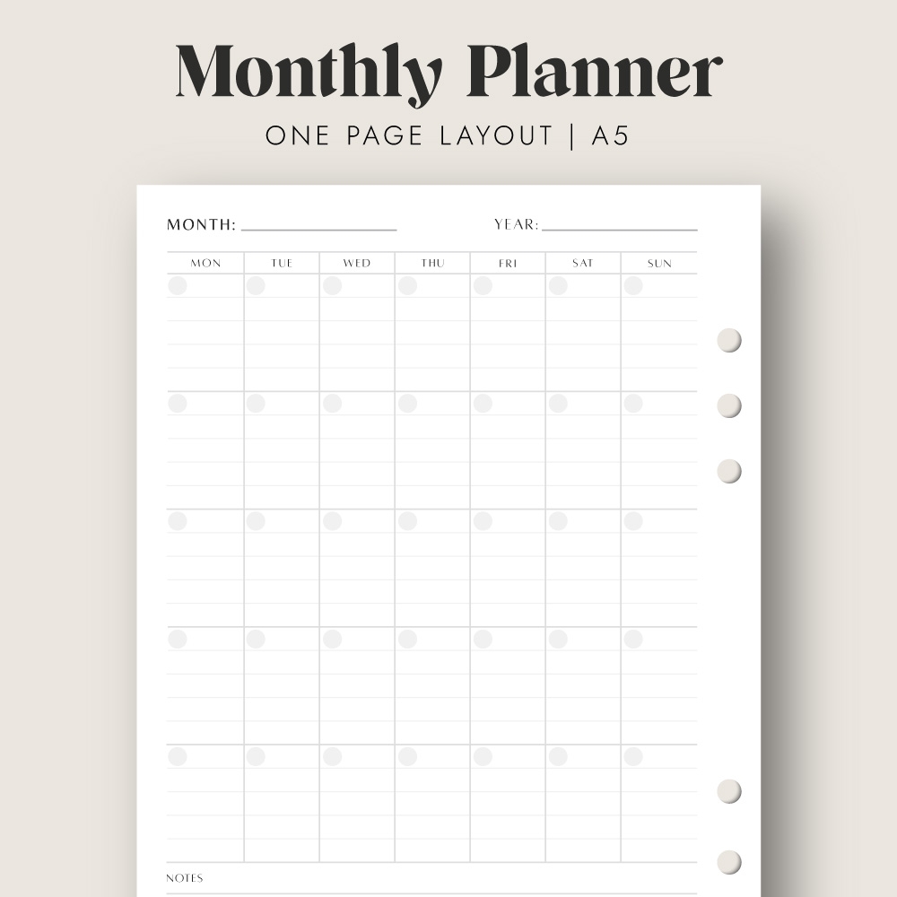 Printable A5 Monthly Planner Pages