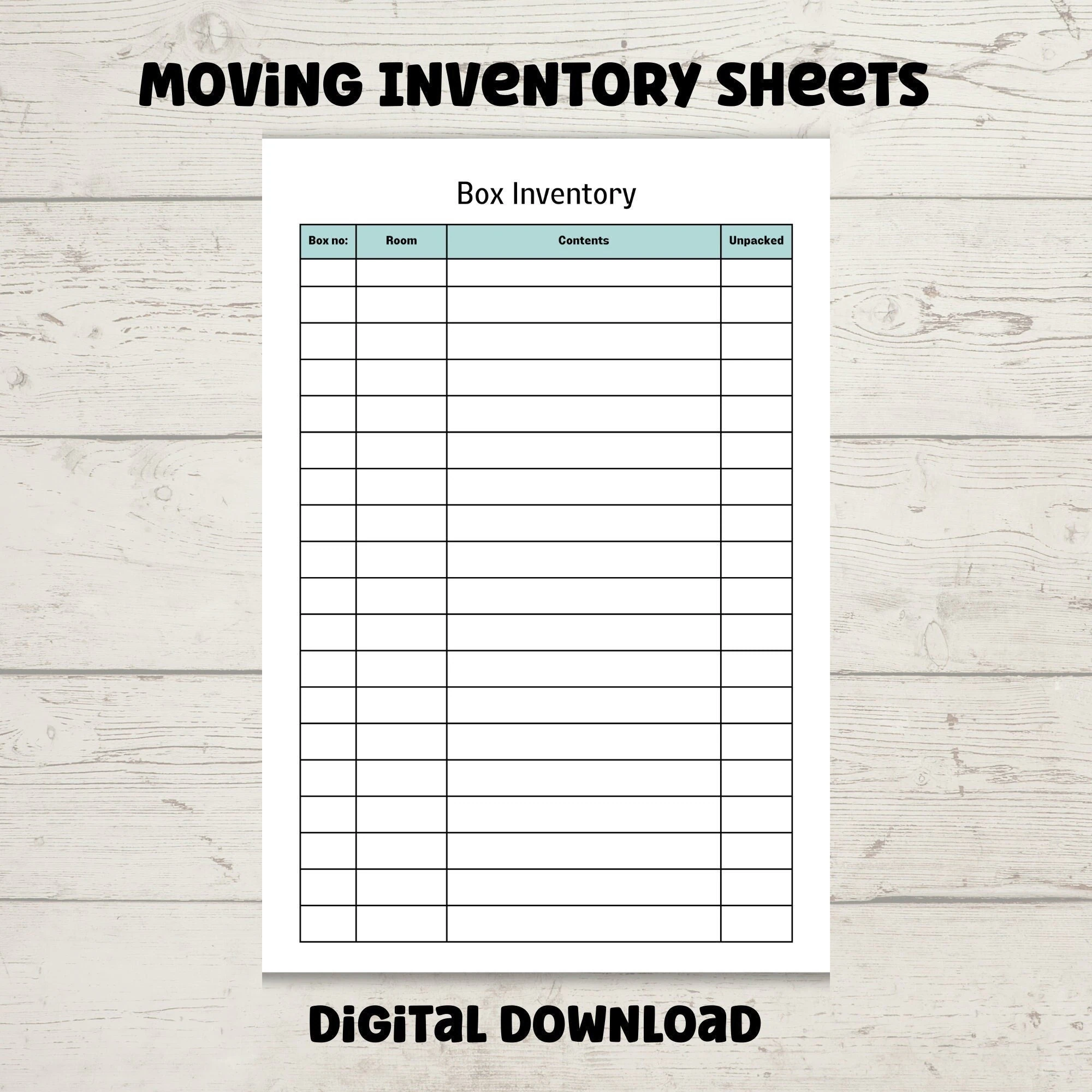 Moving Box Inventory List Printable