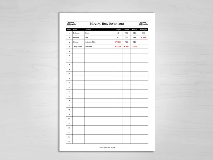 Moving Box Inventory Order Your Life
