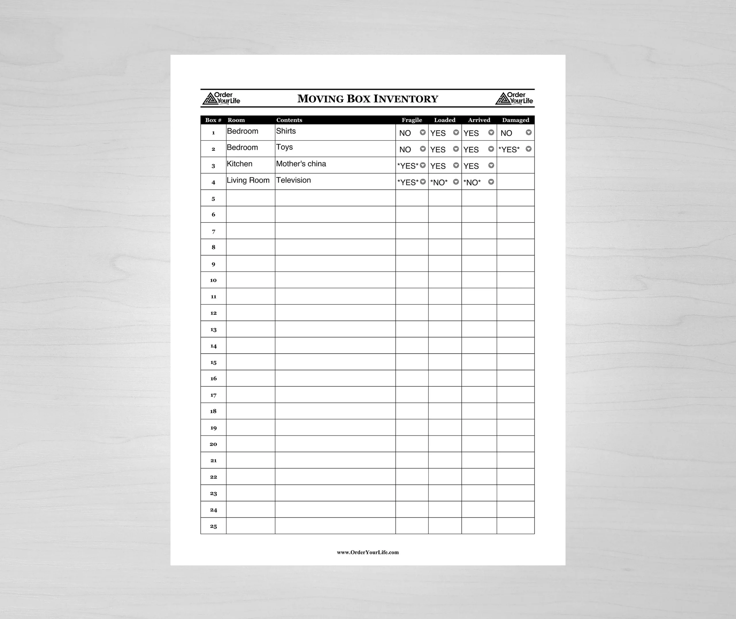 Moving Box Inventory PDF Printable Checklist With Dropdown List To Track Your Items During Your Move digital Download Etsy