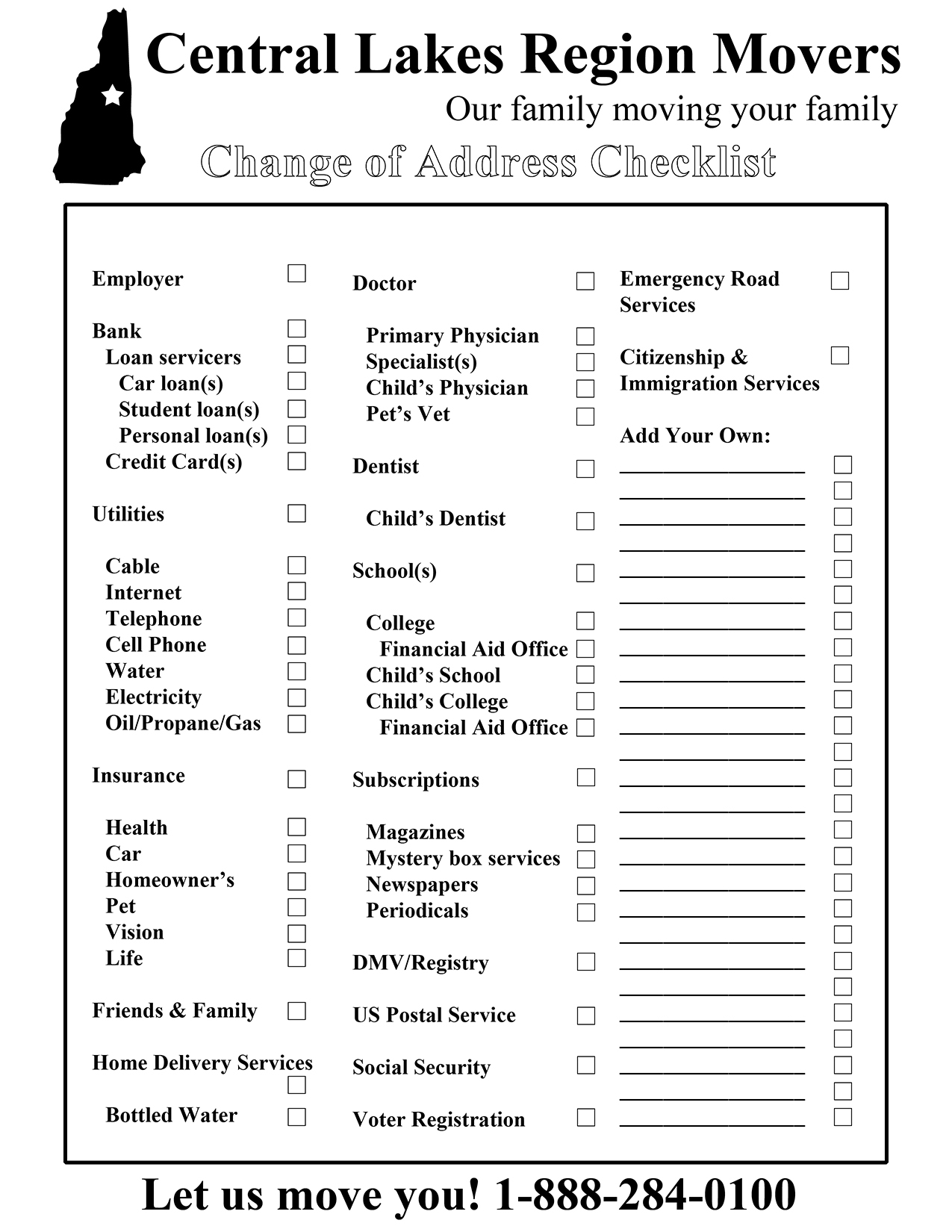Change Of Address List Printable