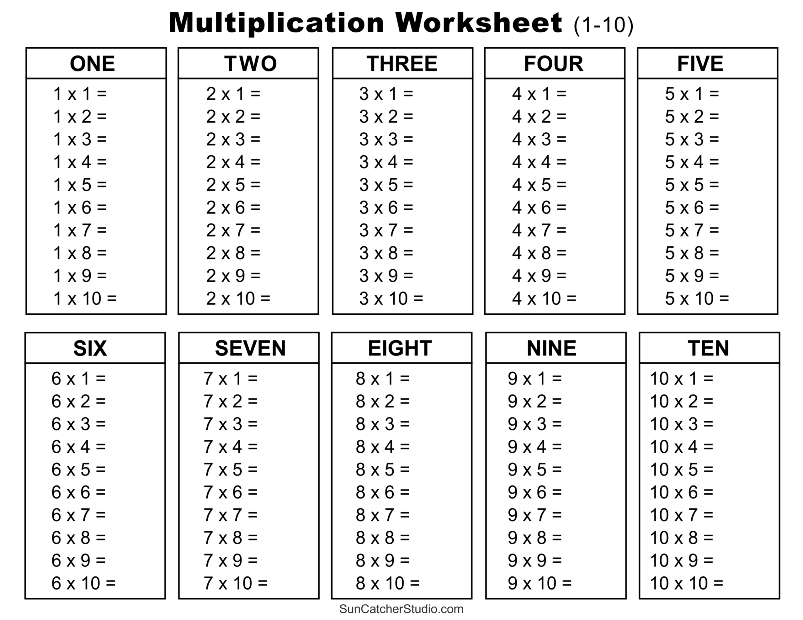 Times Table Quiz Printable