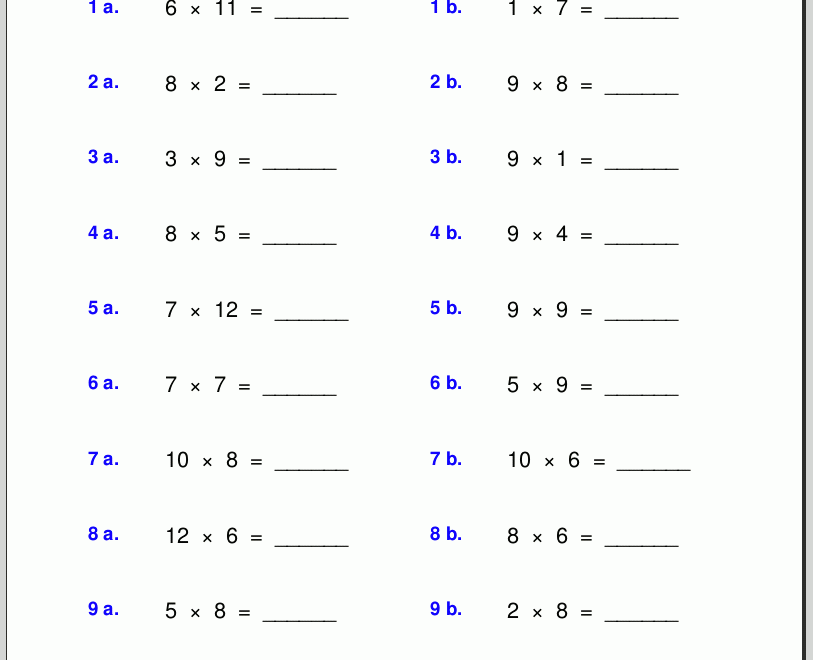 Multiplication Worksheets For Grade 3