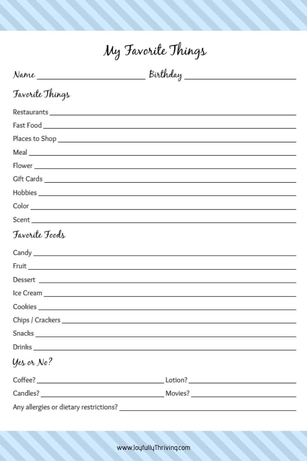 My Favorite Things List Free Printable Gift Ideas For Teachers My Favorite Things List Free Printable Gift Ideas For Teachers