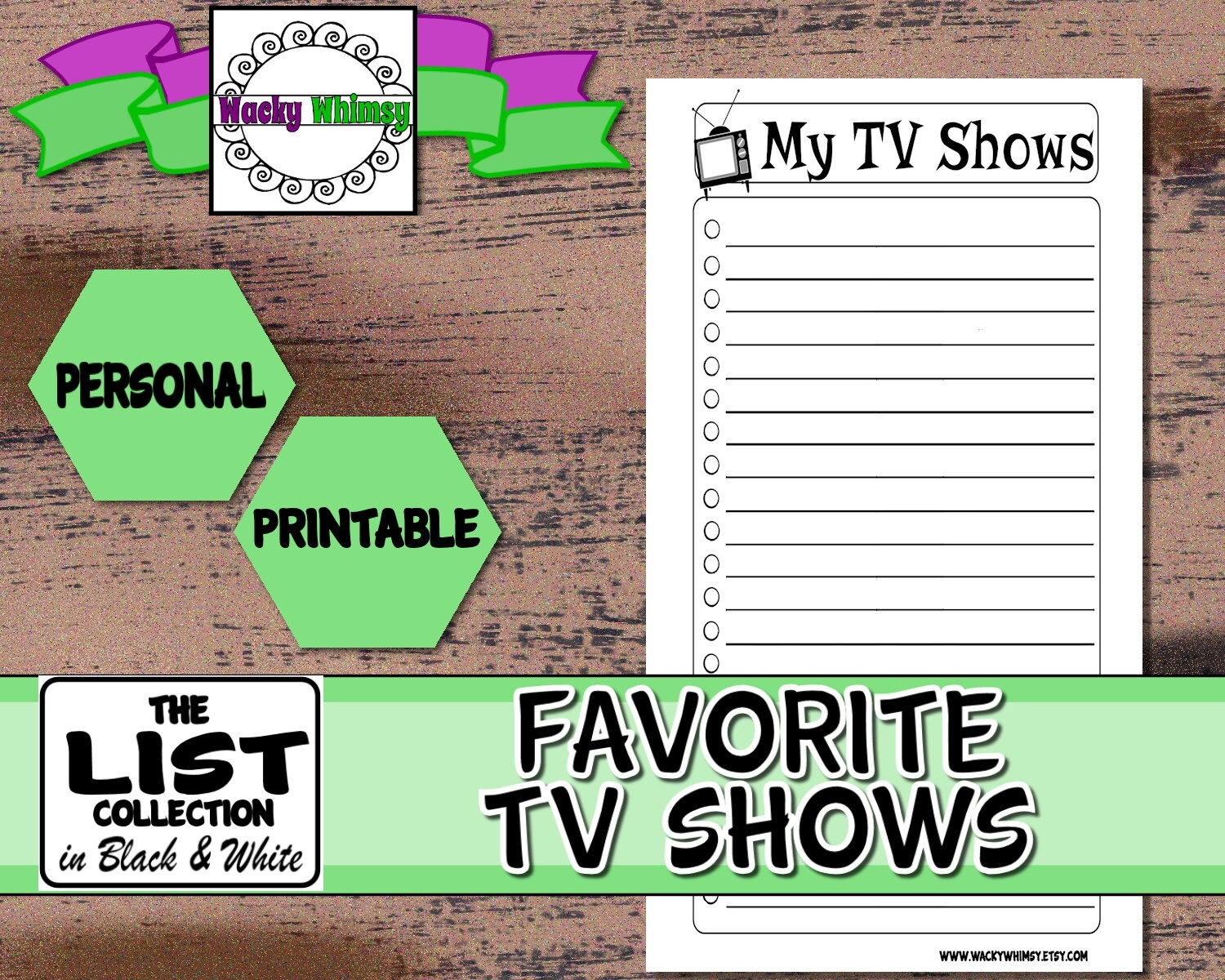 My Favorite TV Shows List Planner Insert Black white Retro Font Printable Personal Color Crush Filofax Kikki K Heidi Swapp Bujo Etsy