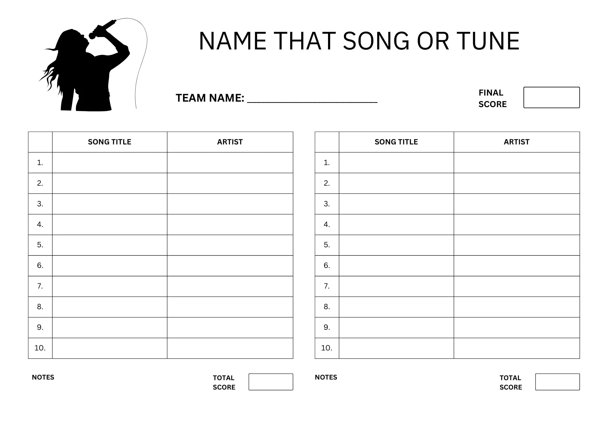 Name That Song Trivia Answer Sheets Printable Party Game digital Download Etsy