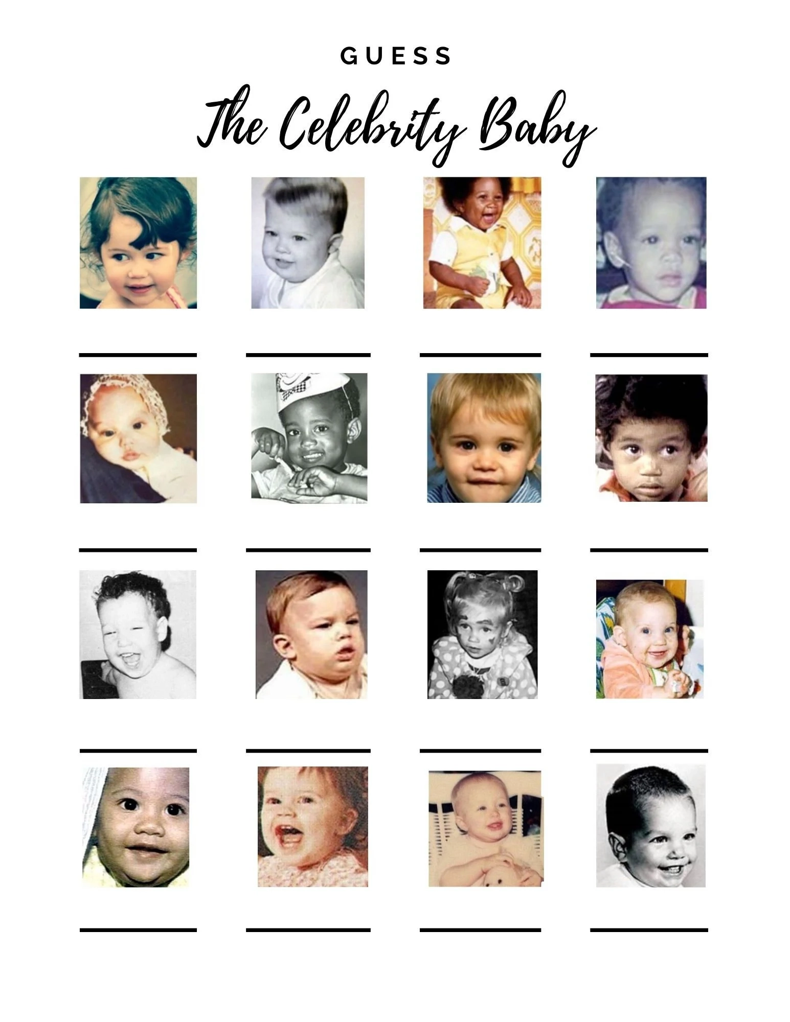 Printable Celeb Baby Photo Quiz
