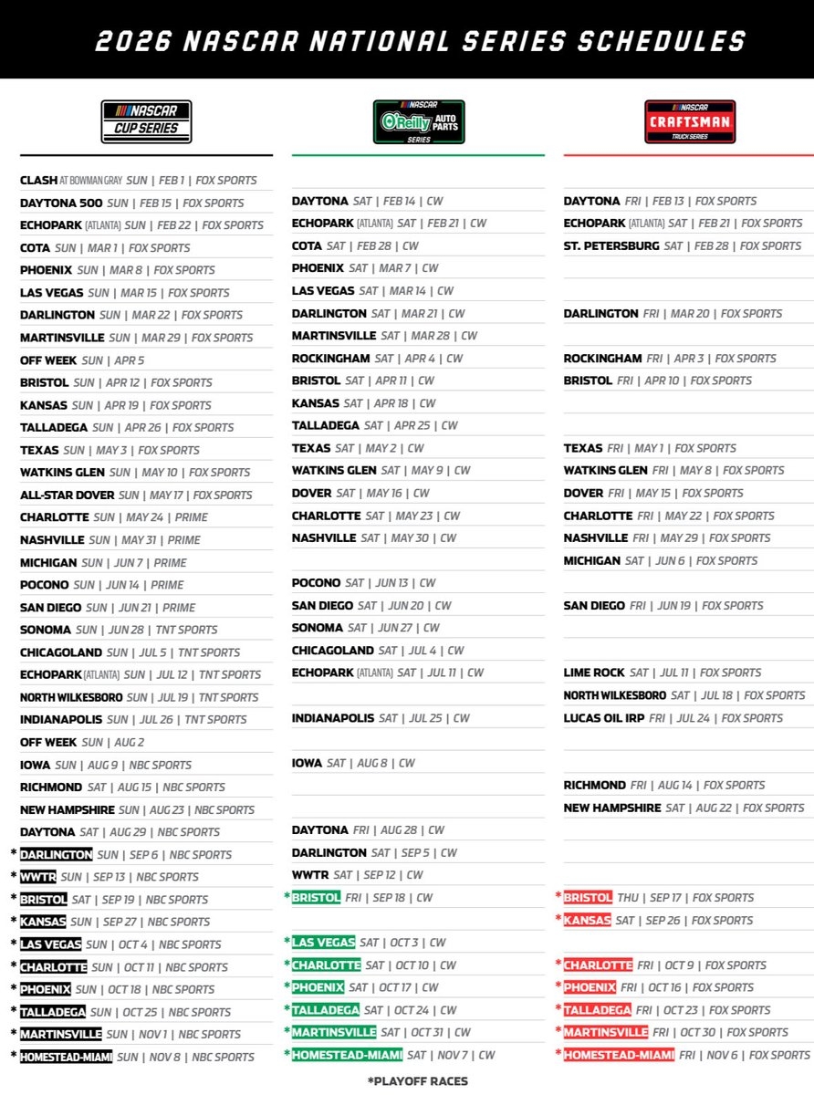 Nascar Drivers List 2026 Printable