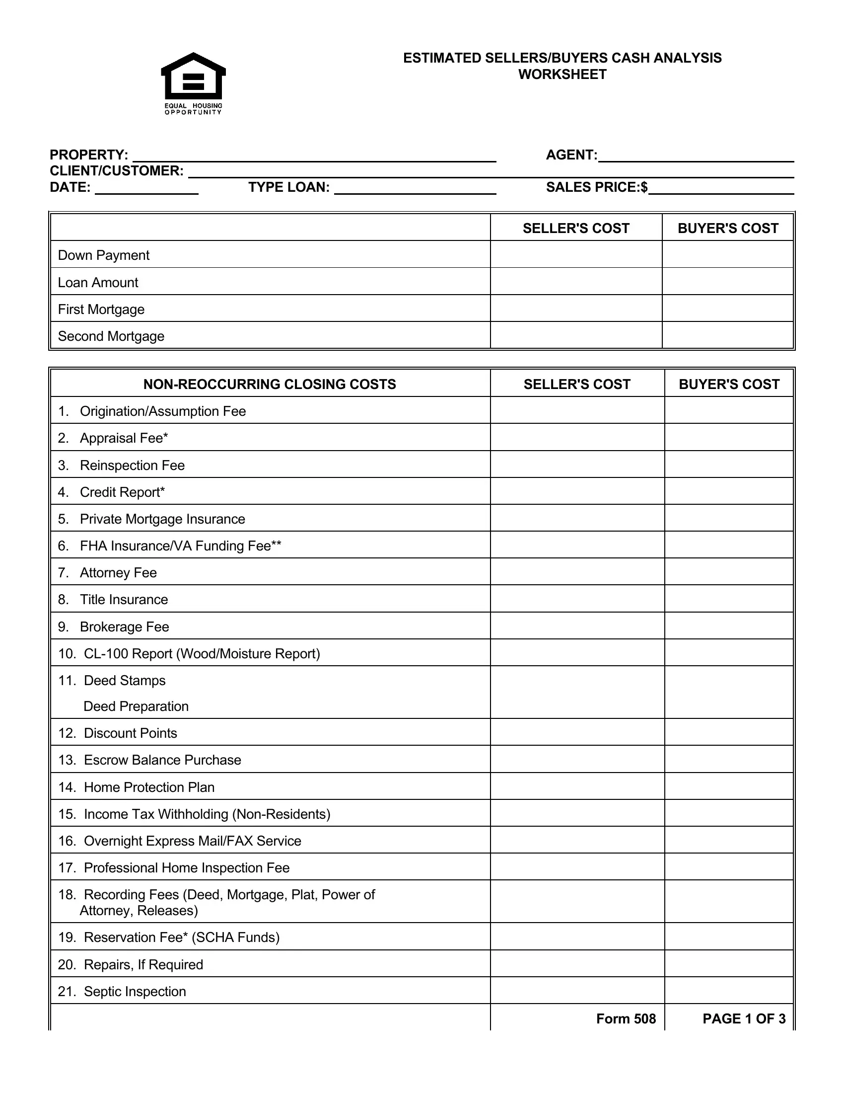 Printable Settlement Sheet For Homeowners