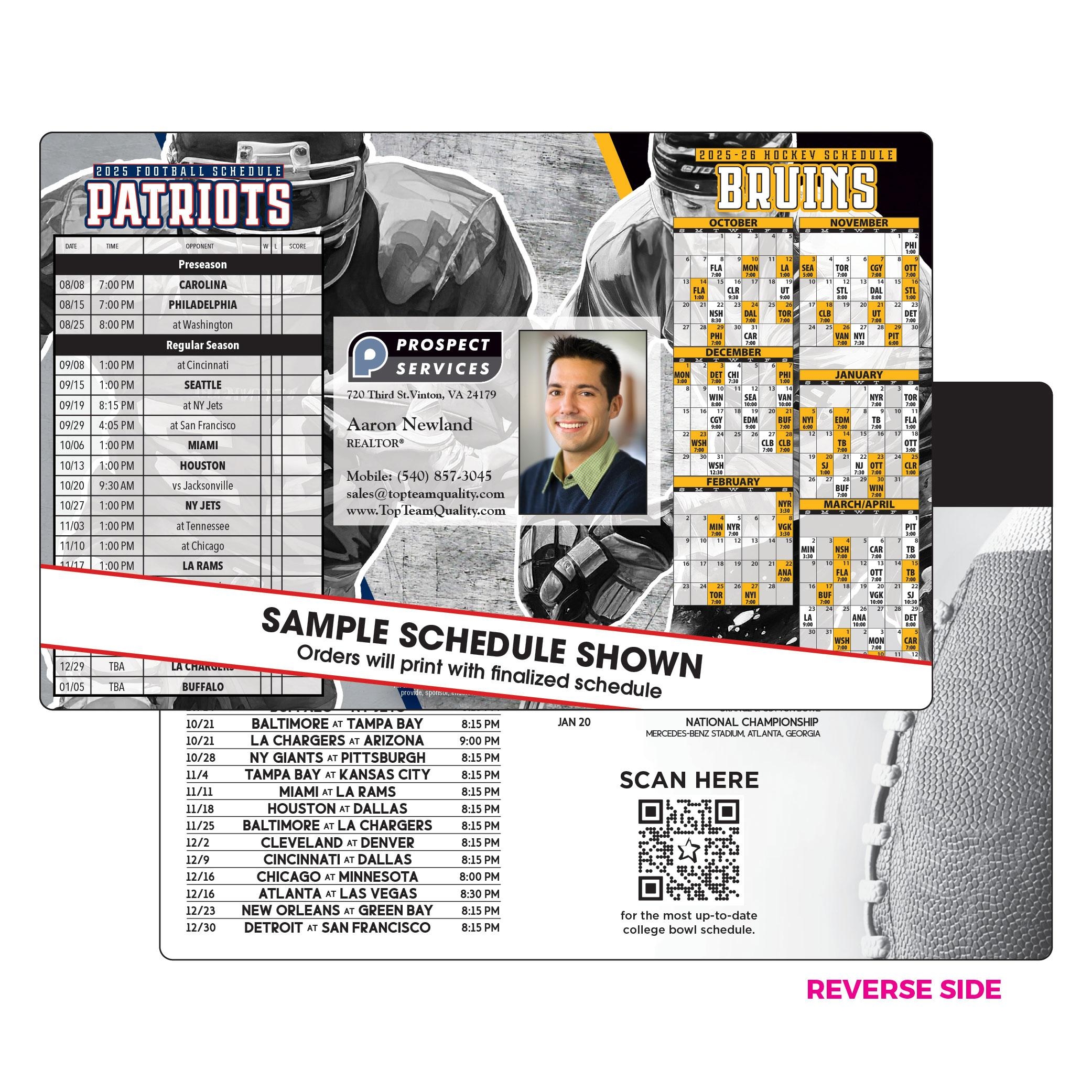 New England Football Hockey Magnetic Schedule Patriots Bruins
