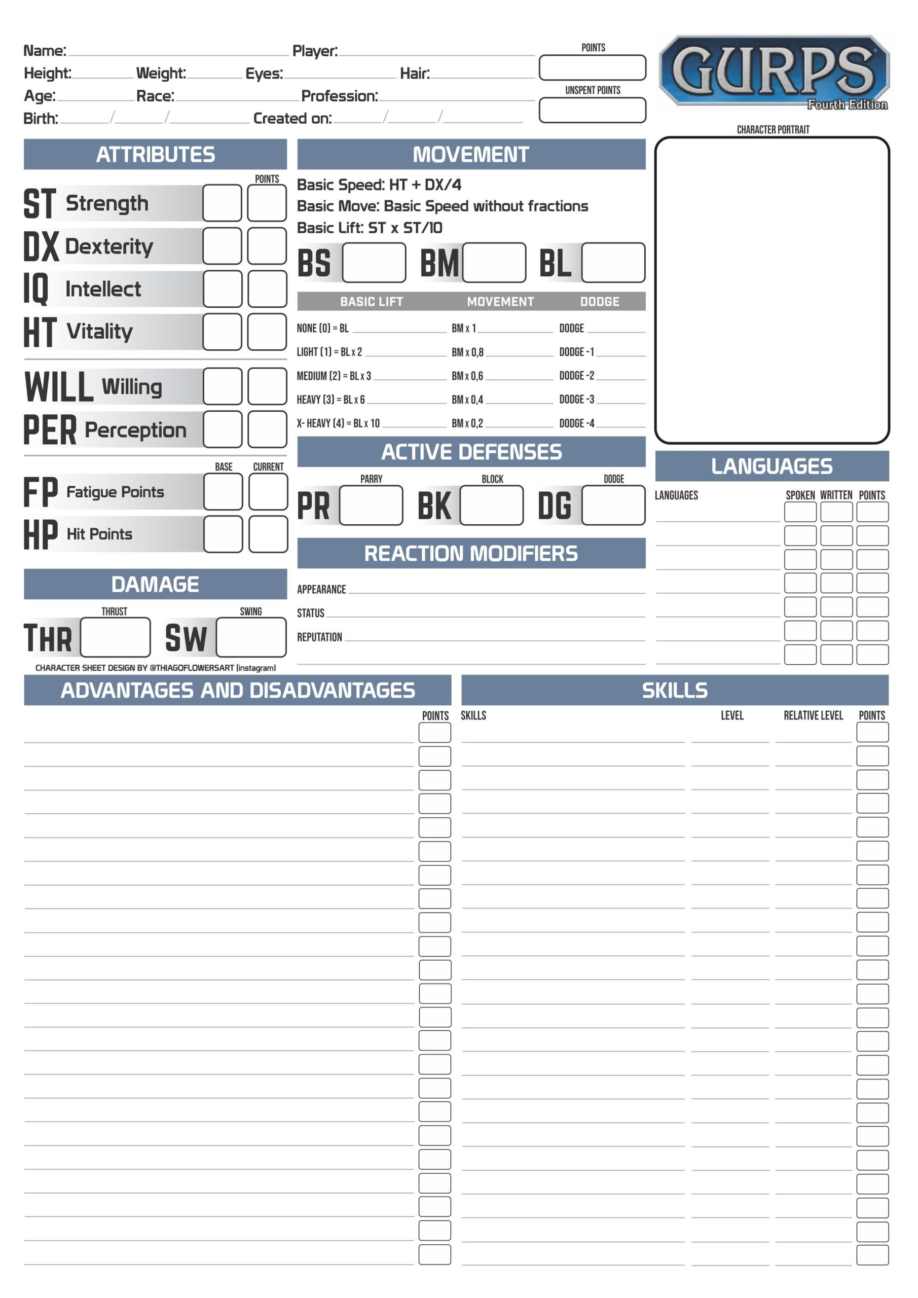 New Printable Character Sheets For GURPS 4e English And Portuguese BR R gurps