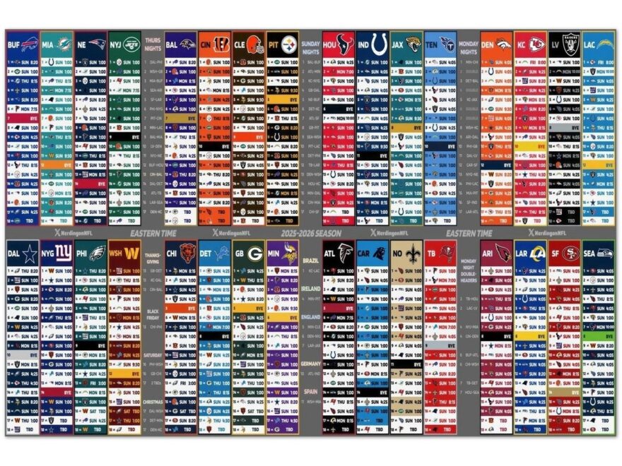 NFL 2025 2026 Season Schedule Poster Eastern Time EBay
