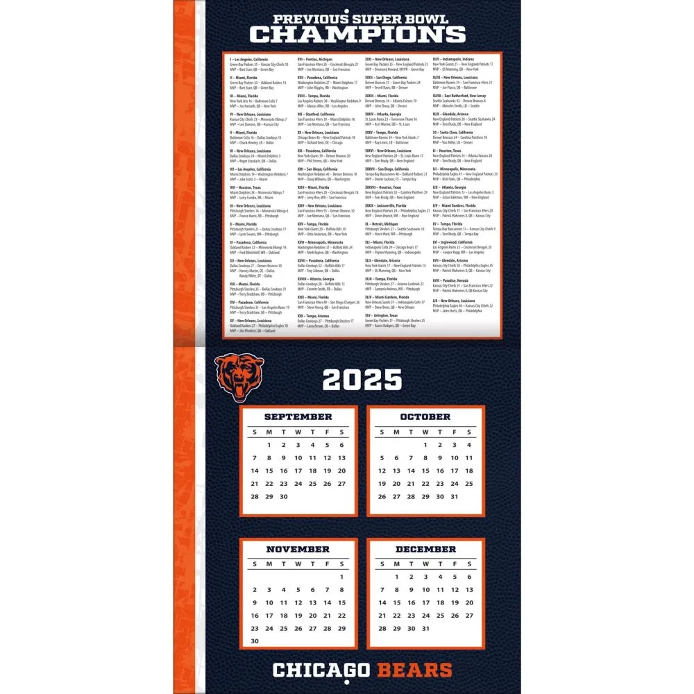 NFL Chicago Bears 2026 Wall Calendar Calendars