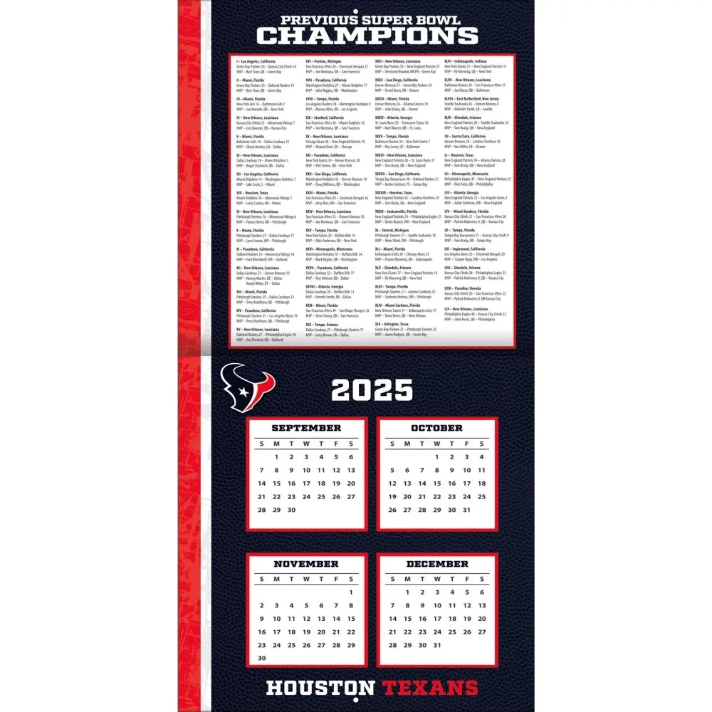 NFL Houston Texans 2026 Wall Calendar Calendars NFL Houston Texans 2026 Wall Calendar Calendars