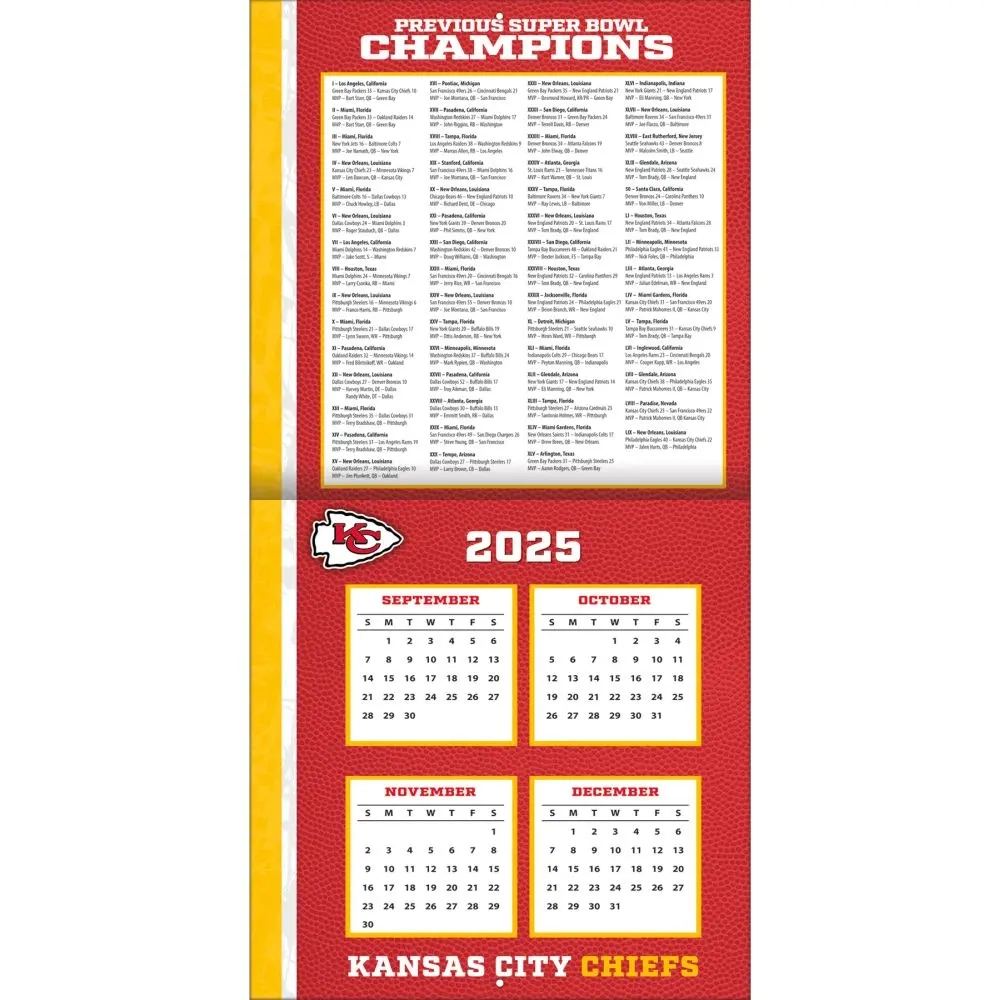NFL Kansas City Chiefs 2026 Wall Calendar Calendars
