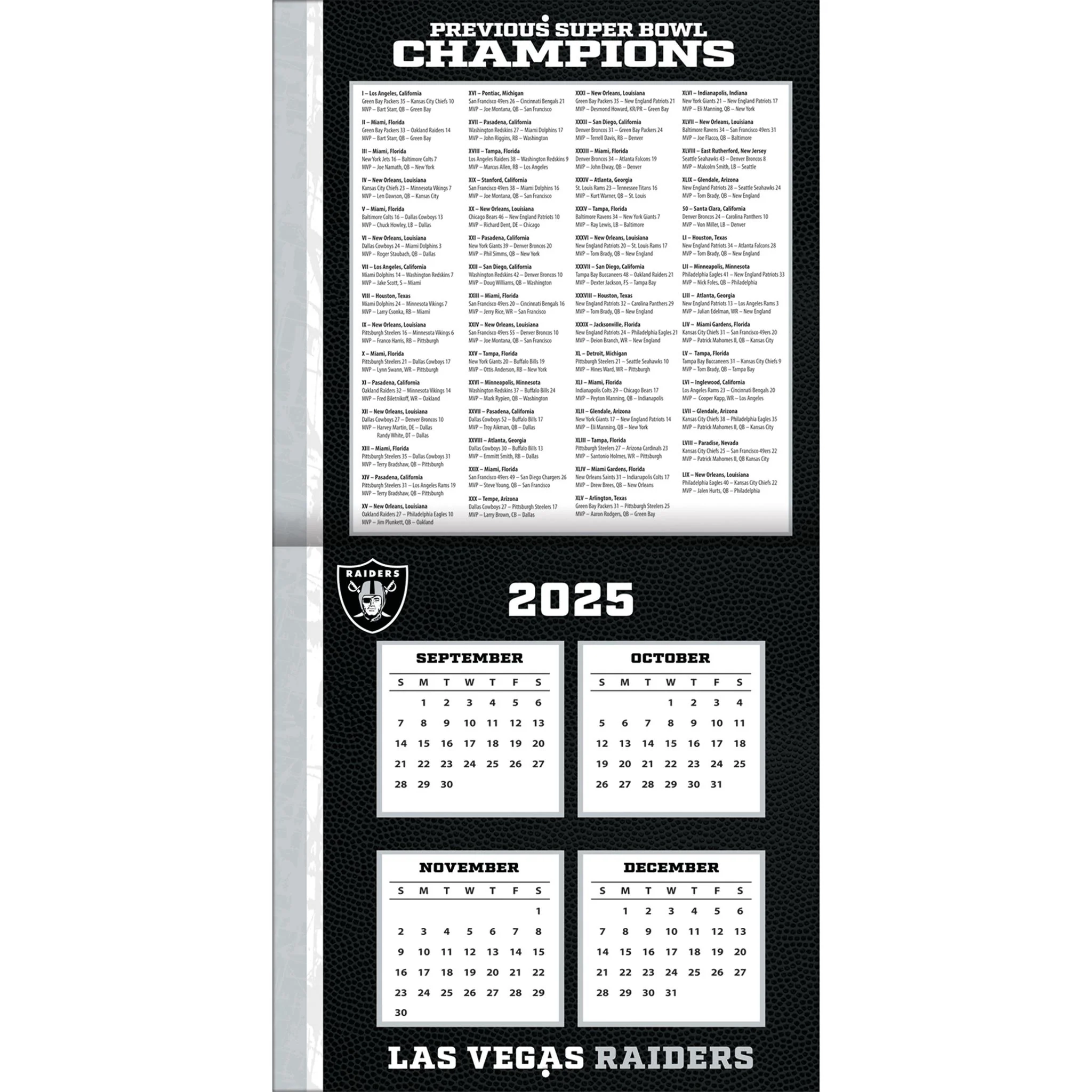 NFL Las Vegas Raiders 2026 Wall Calendar NFL Las Vegas Raiders 2026 Wall Calendar
