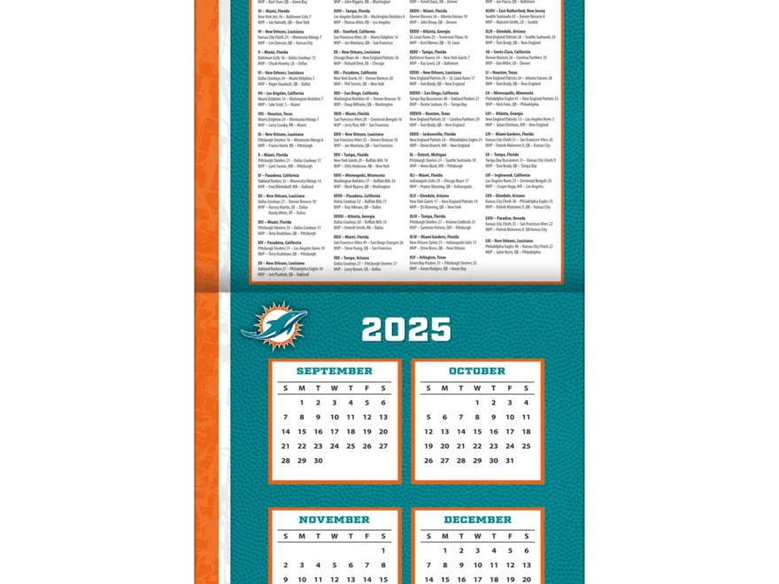 NFL Miami Dolphins 2026 Wall Calendar Online Only