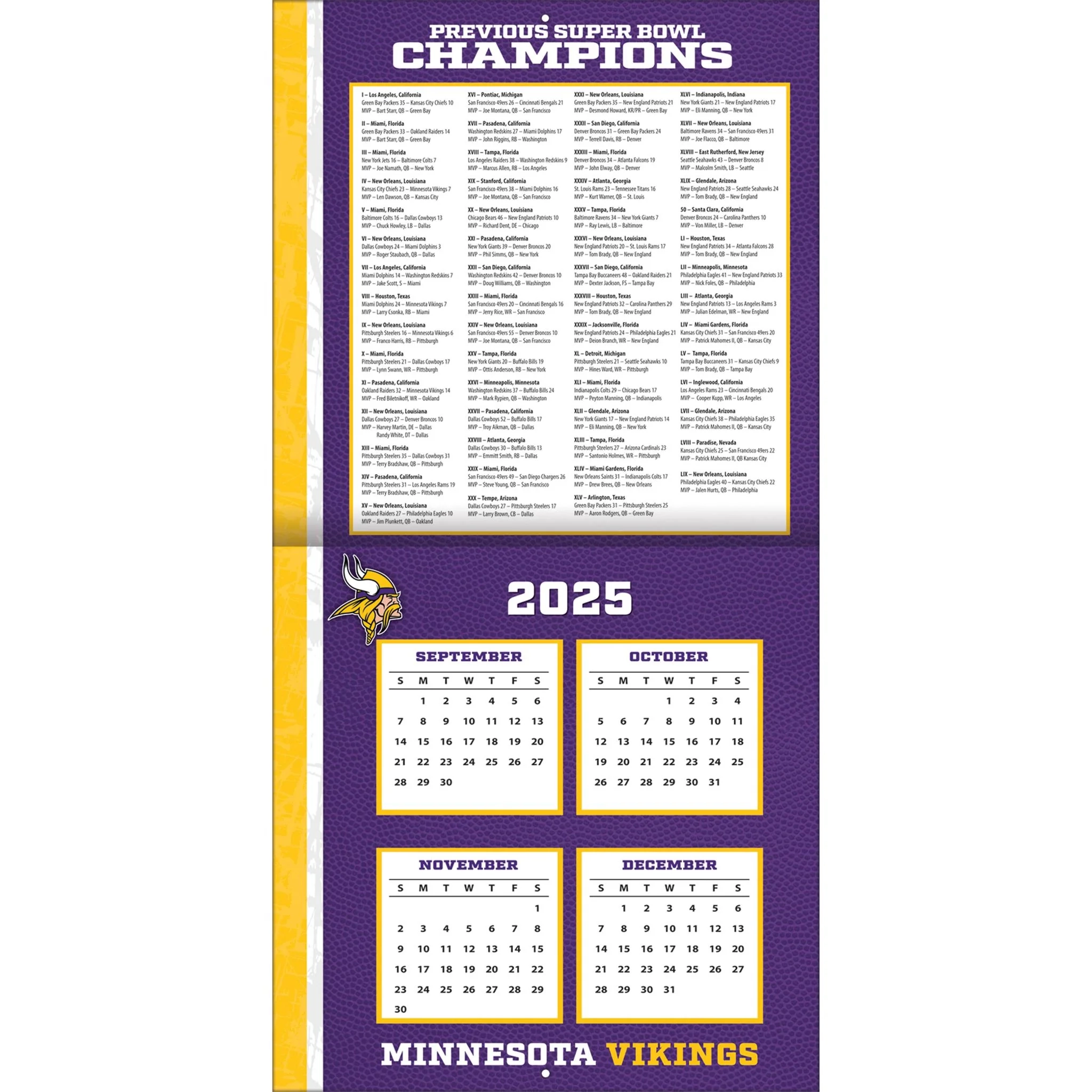 NFL Minnesota Vikings 2026 Wall Calendar NFL Minnesota Vikings 2026 Wall Calendar