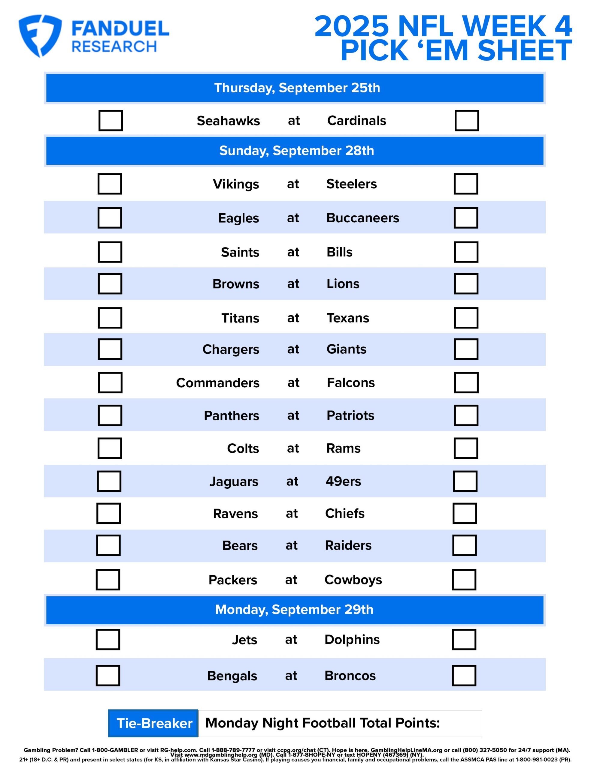 Printable Nfl Football Schedule