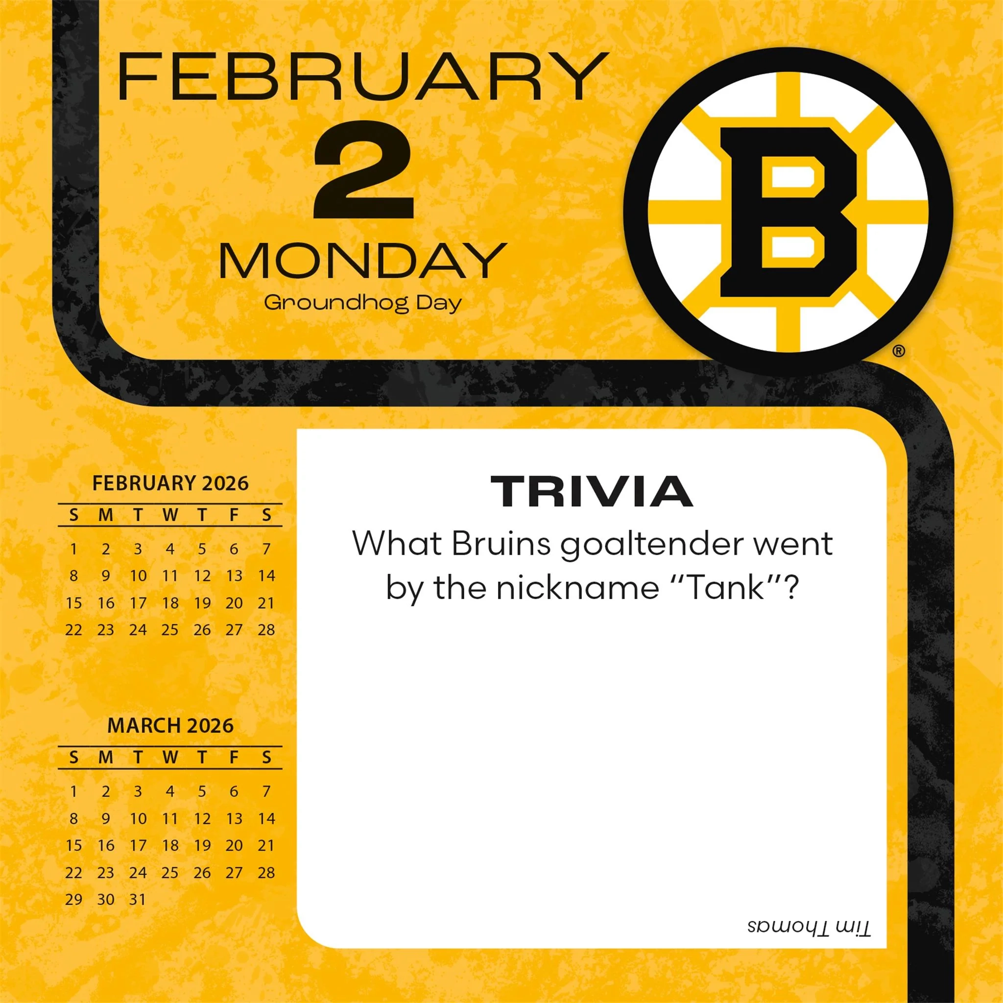 NHL Boston Bruins 2026 Box Calendar