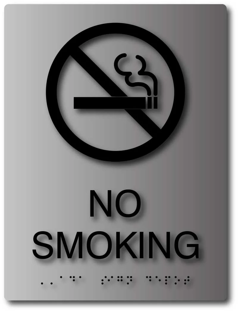 No Smoking Symbol ADA Signs With Braille In Brushed Aluminum ADA Sign Depot