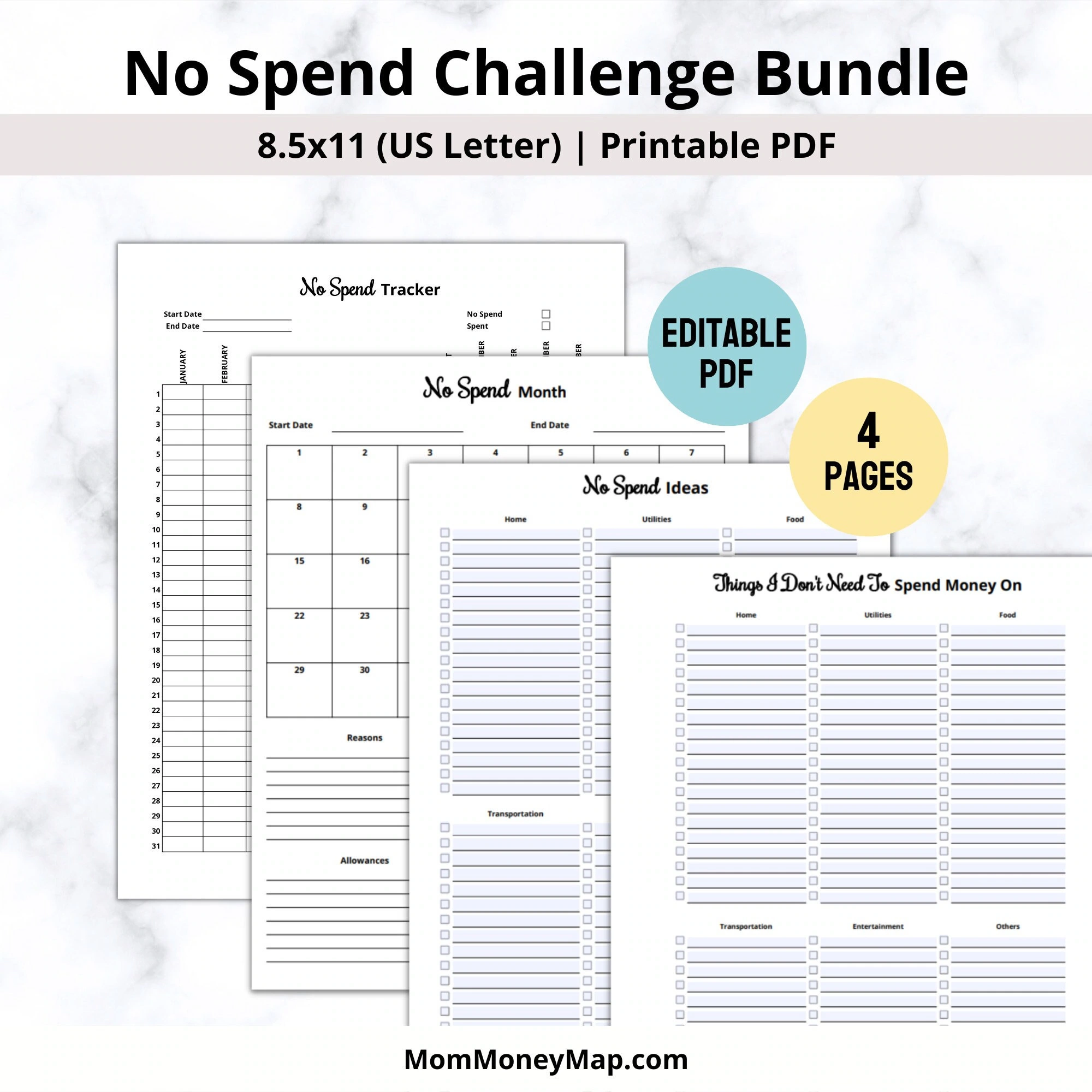 Free Printable No Spend Page Planner