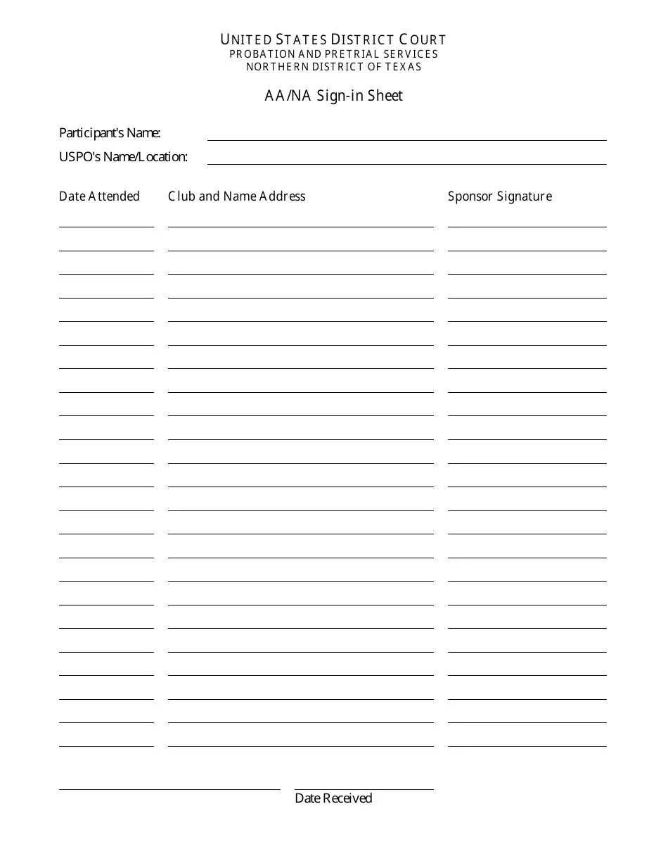 Northern District Of Texas Aa Na Sign In Sheet Fill Out Sign Online And Download PDF Templateroller