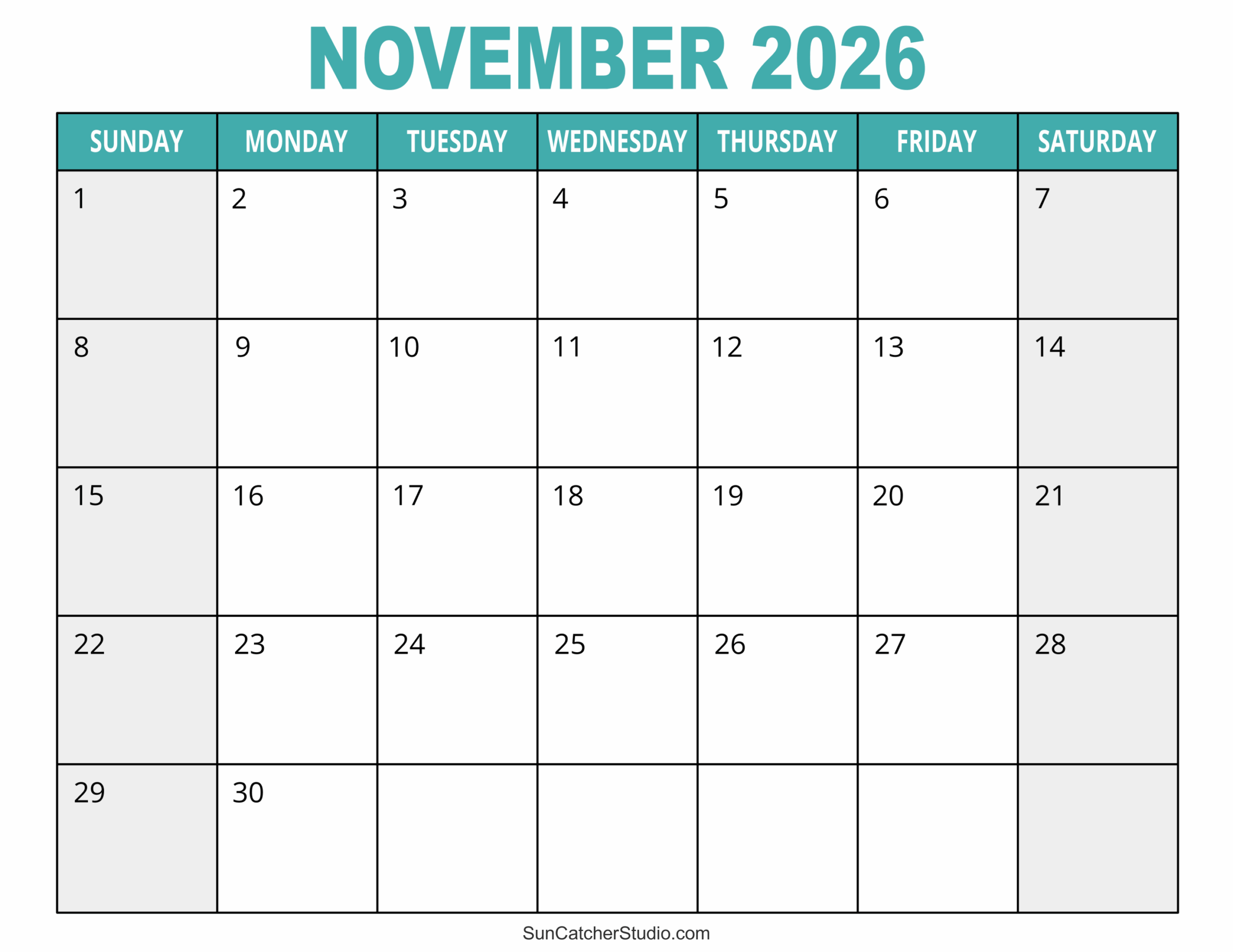 November 2026 Printable Day Planner