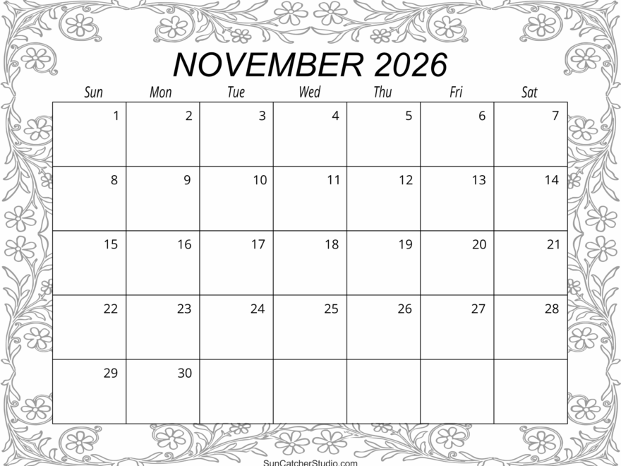 November 2026 Calendar Free Printable Free Printables Monograms Design Tools Patterns DIY Projects