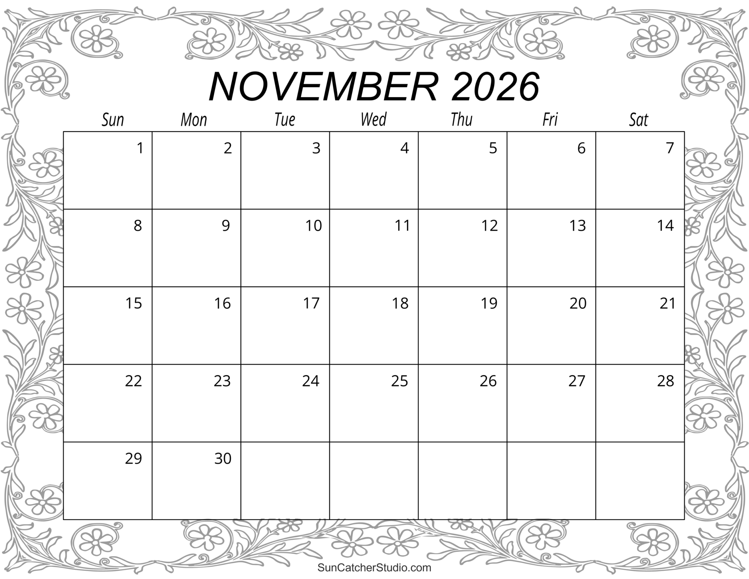 November 2026 Calendar Free Printable Free Printables Monograms Design Tools Patterns DIY Projects