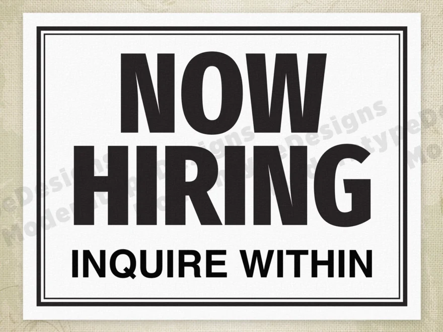 Now Hiring Printable Sign Editable