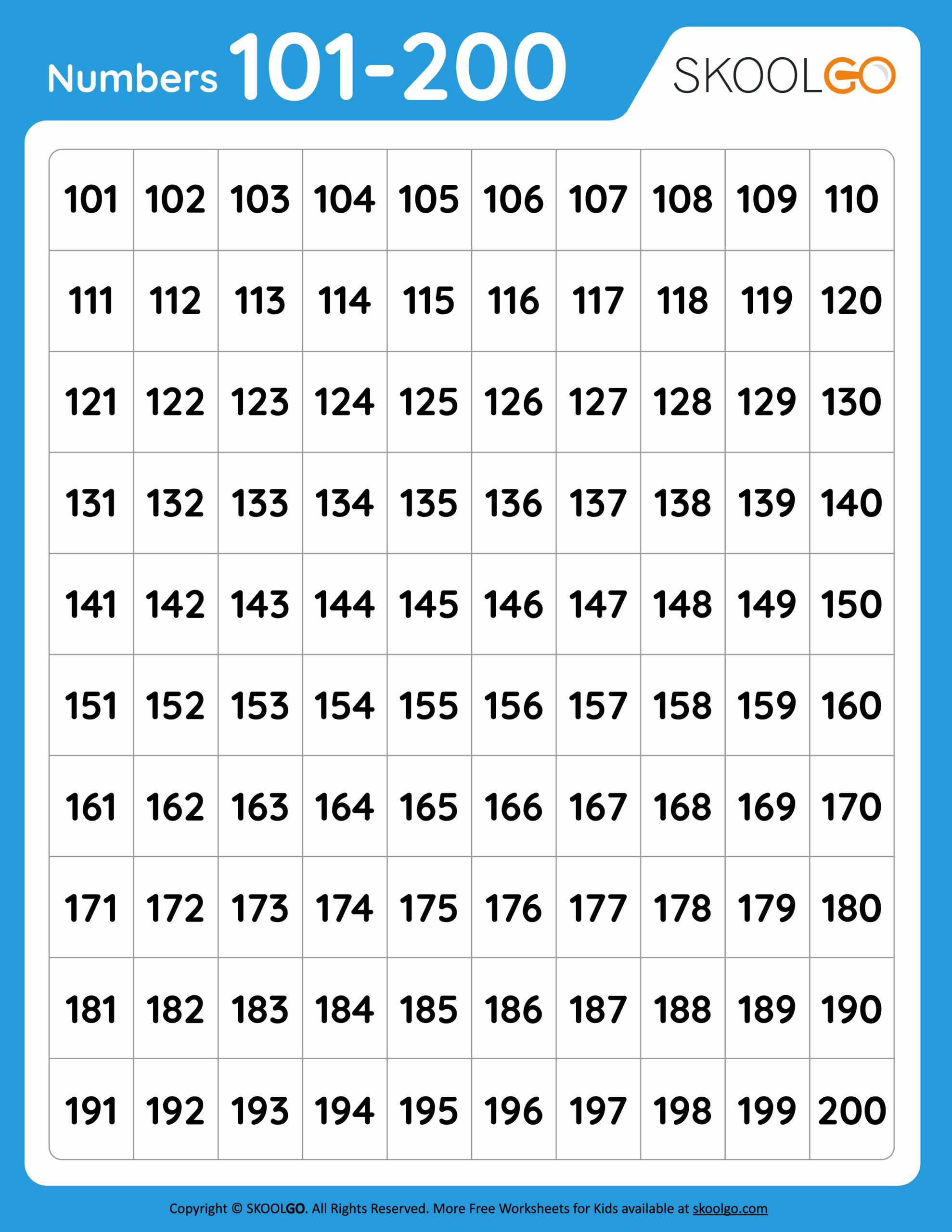 Numbers 101 To 200 Free Worksheet For Kids SKOOLGO