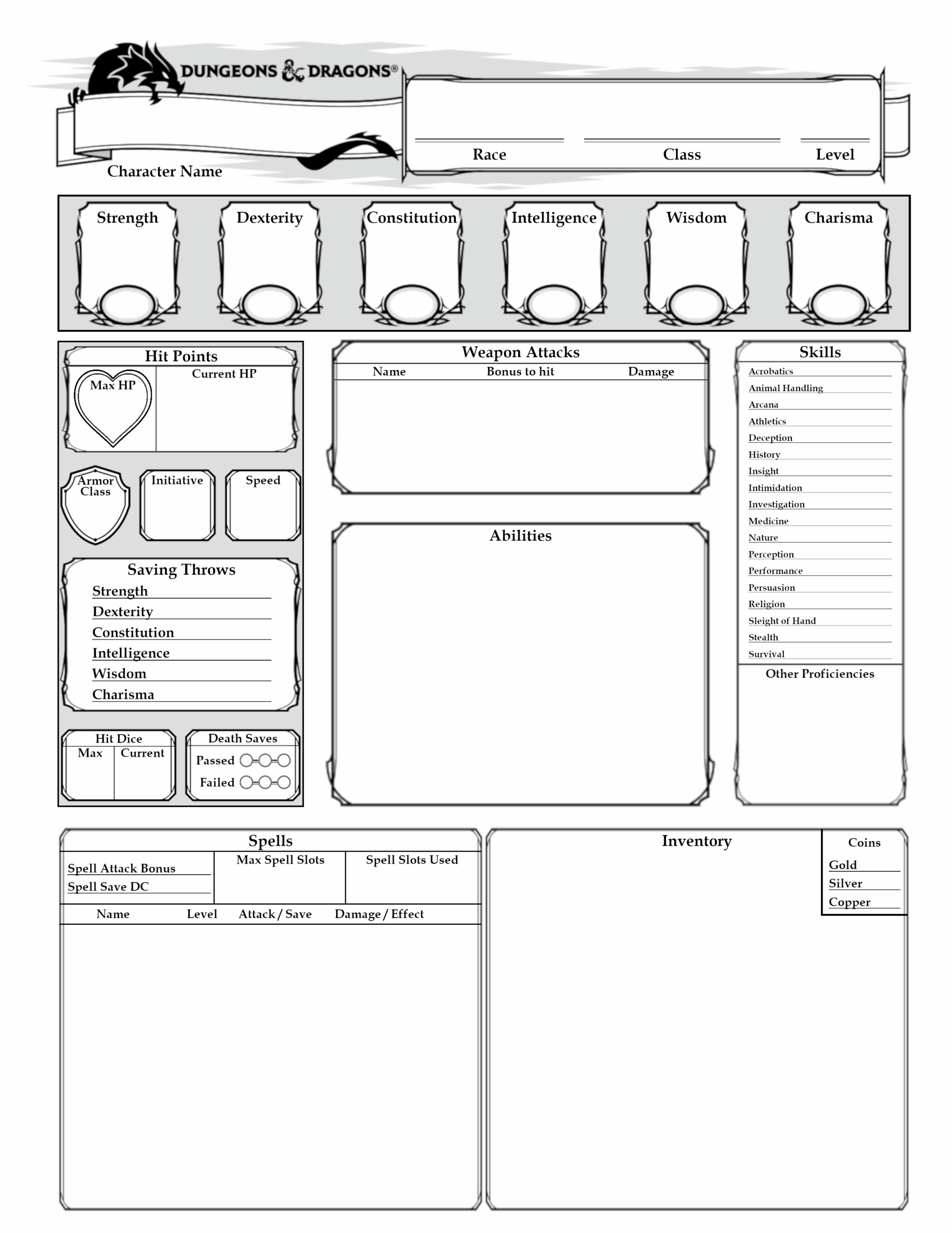 D&D 3.5 Printable Character Sheet Word