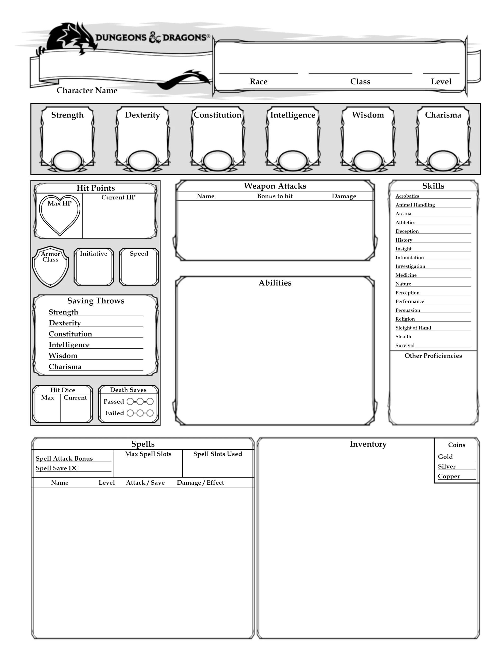 Ultimate Printable Dnd Character Sheet