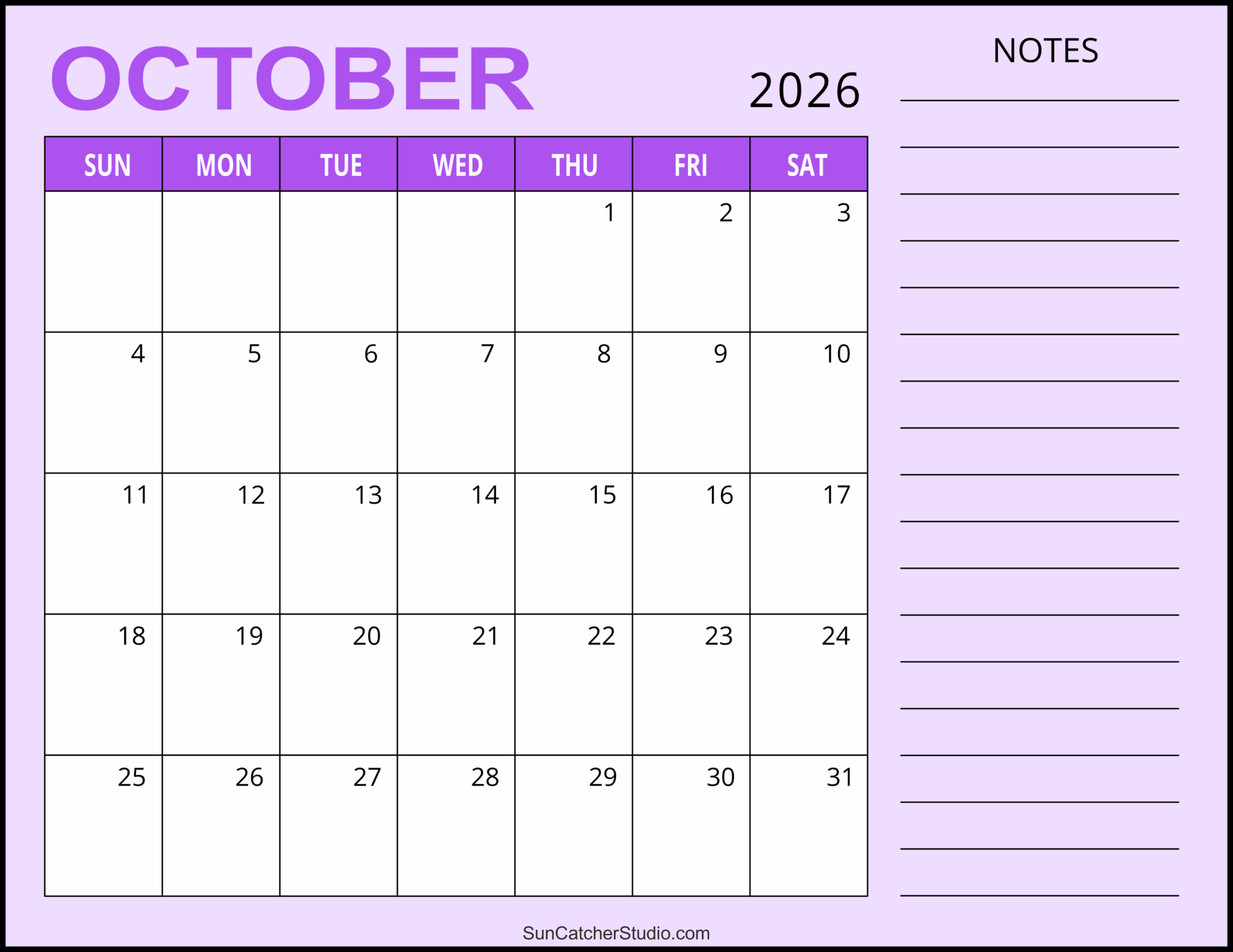 October 2026 Calendar Free Printable Free Printables Monograms Design Tools Patterns DIY Projects