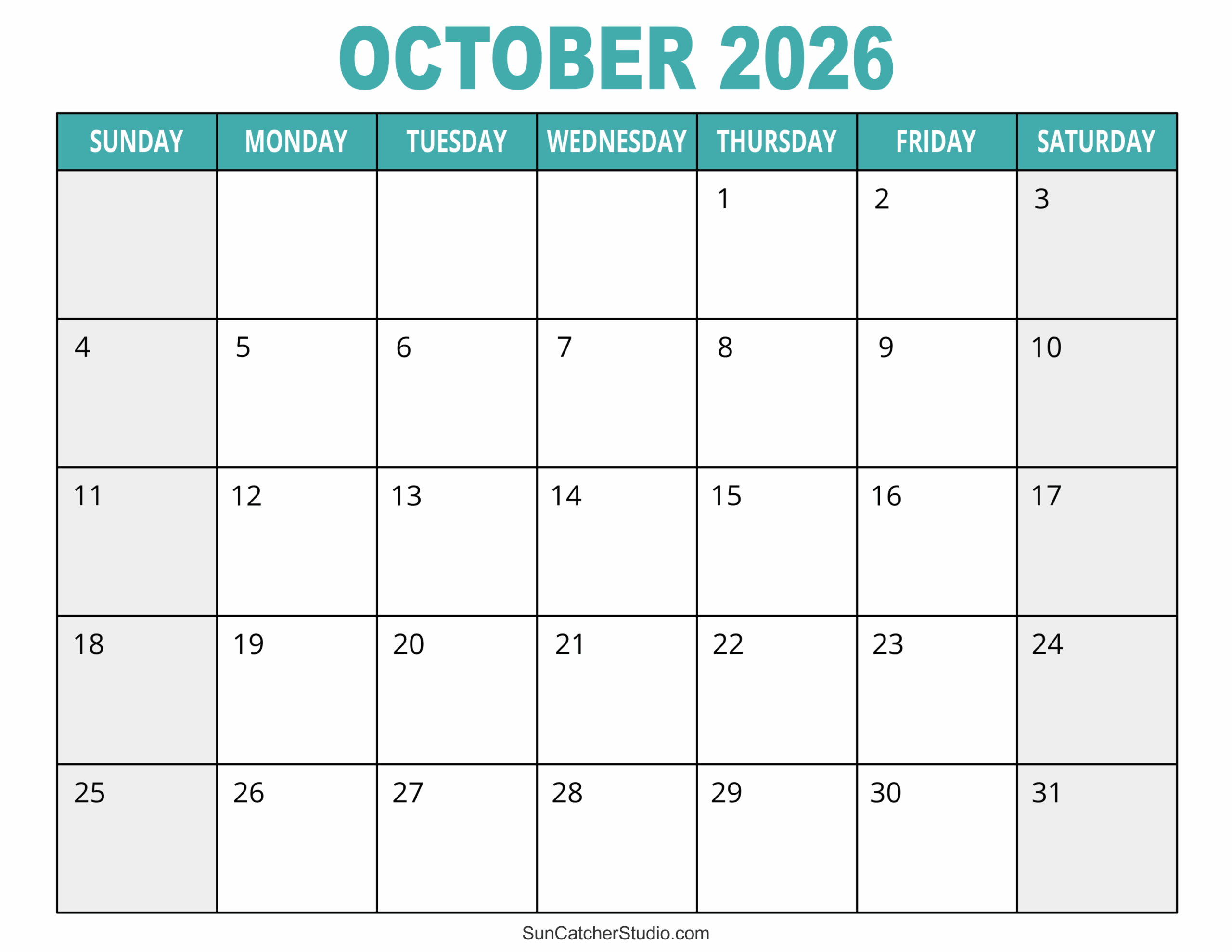 October 2026 Monthy Free Planner Printables