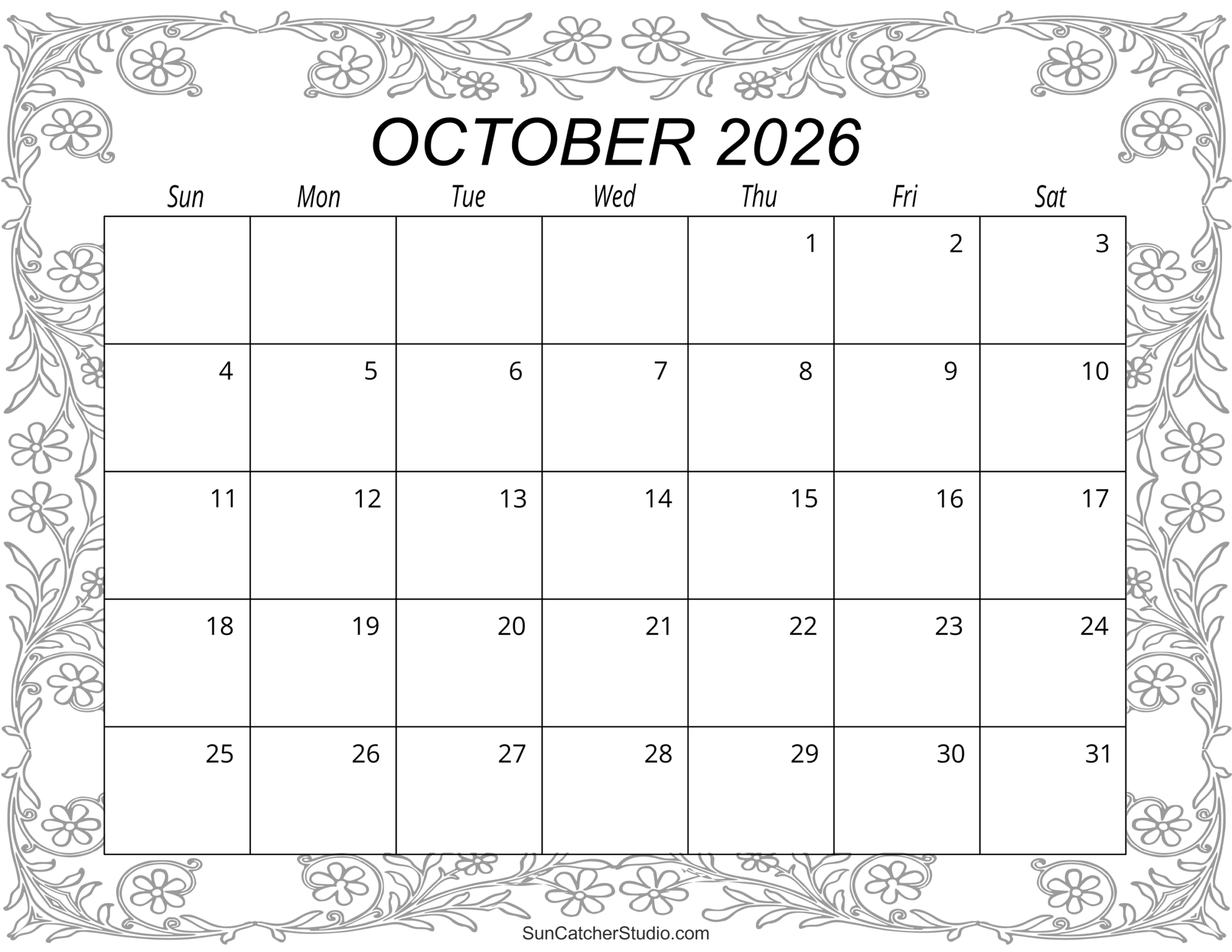 October 2026 Calendar Free Printable Free Printables Monograms Design Tools Patterns DIY Projects