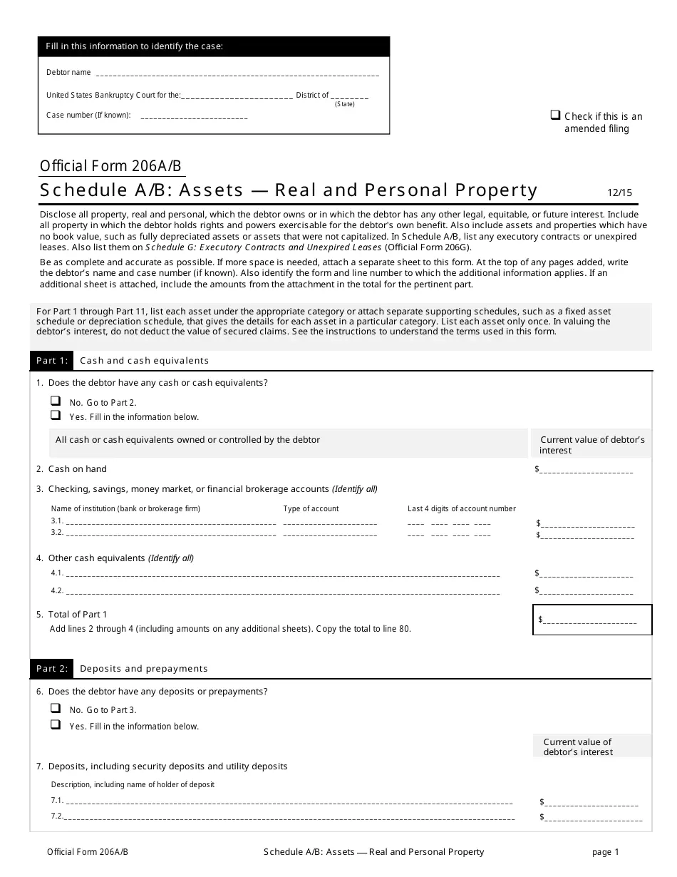 Official Form 206A B Schedule A B Fill Out Sign Online And Download Printable PDF Templateroller
