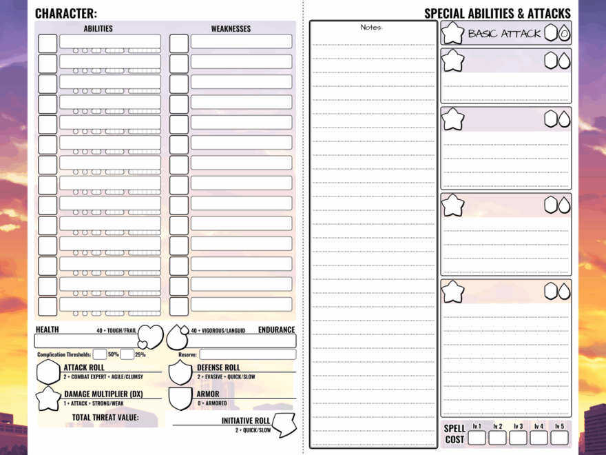 OVA RPG Expanded Character Sheets By BlueCorvid