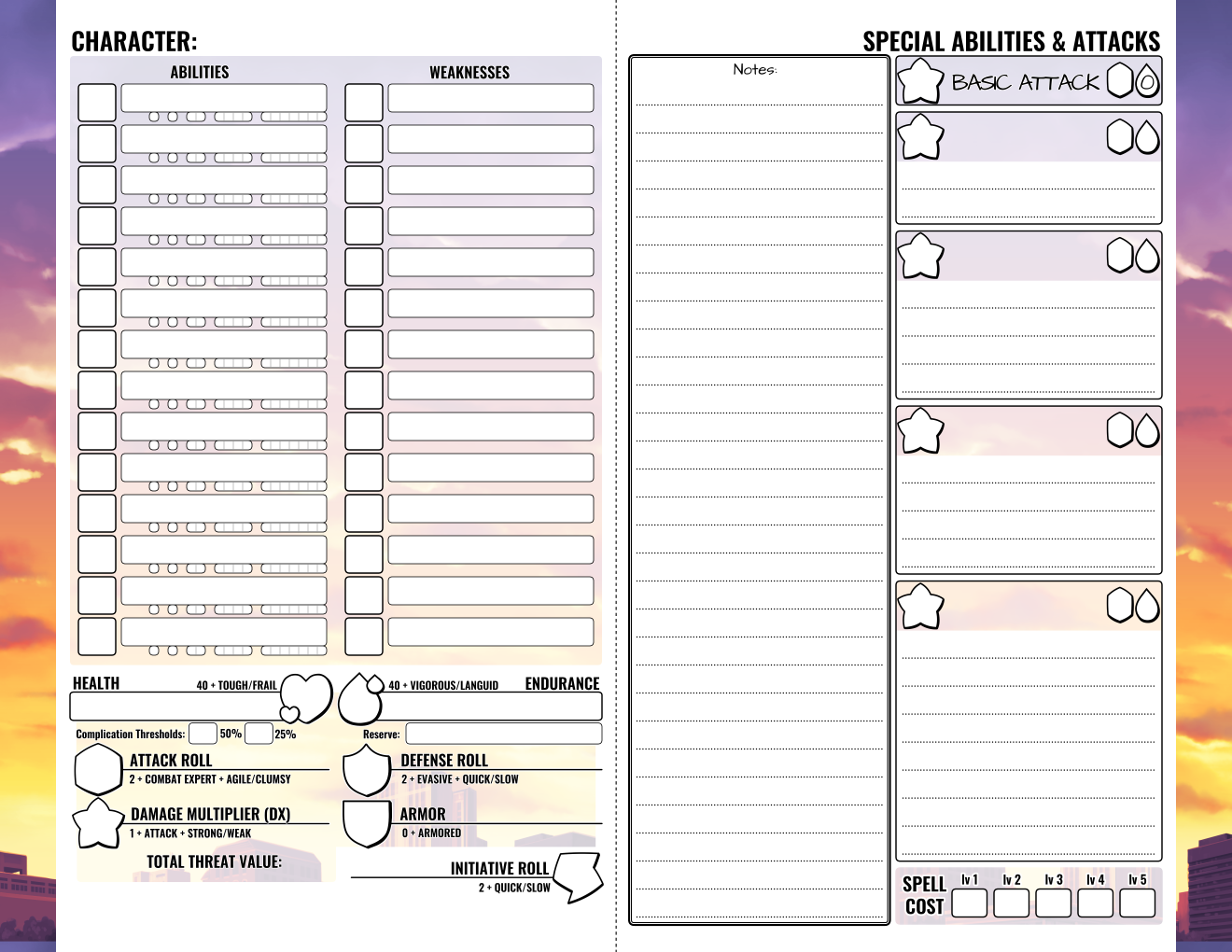 OVA RPG Expanded Character Sheets By BlueCorvid