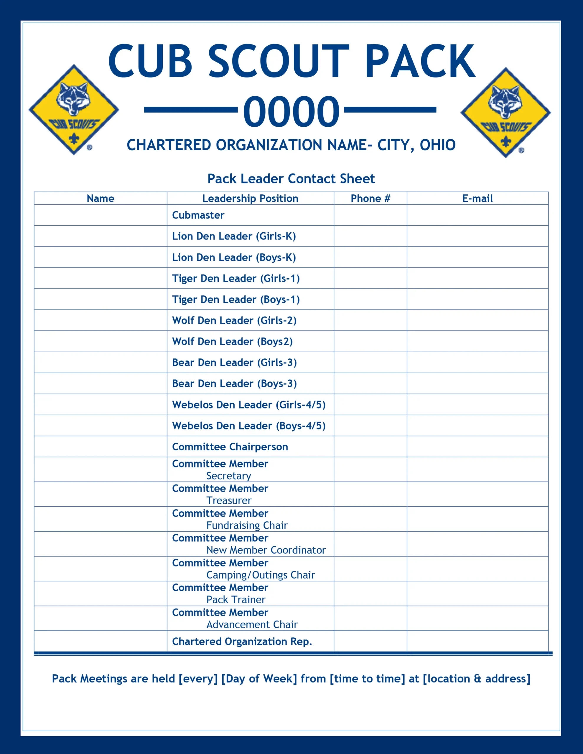 Pack Committee Resources Lake Erie Council Pack Committee Resources Lake Erie Council