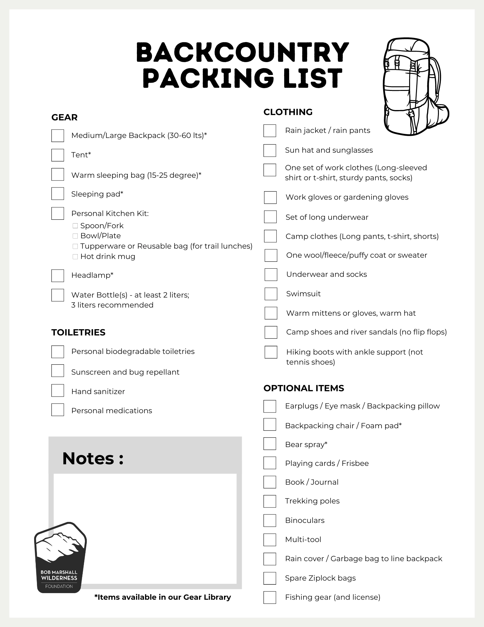 Packing List Bob Marshall Wilderness Foundation