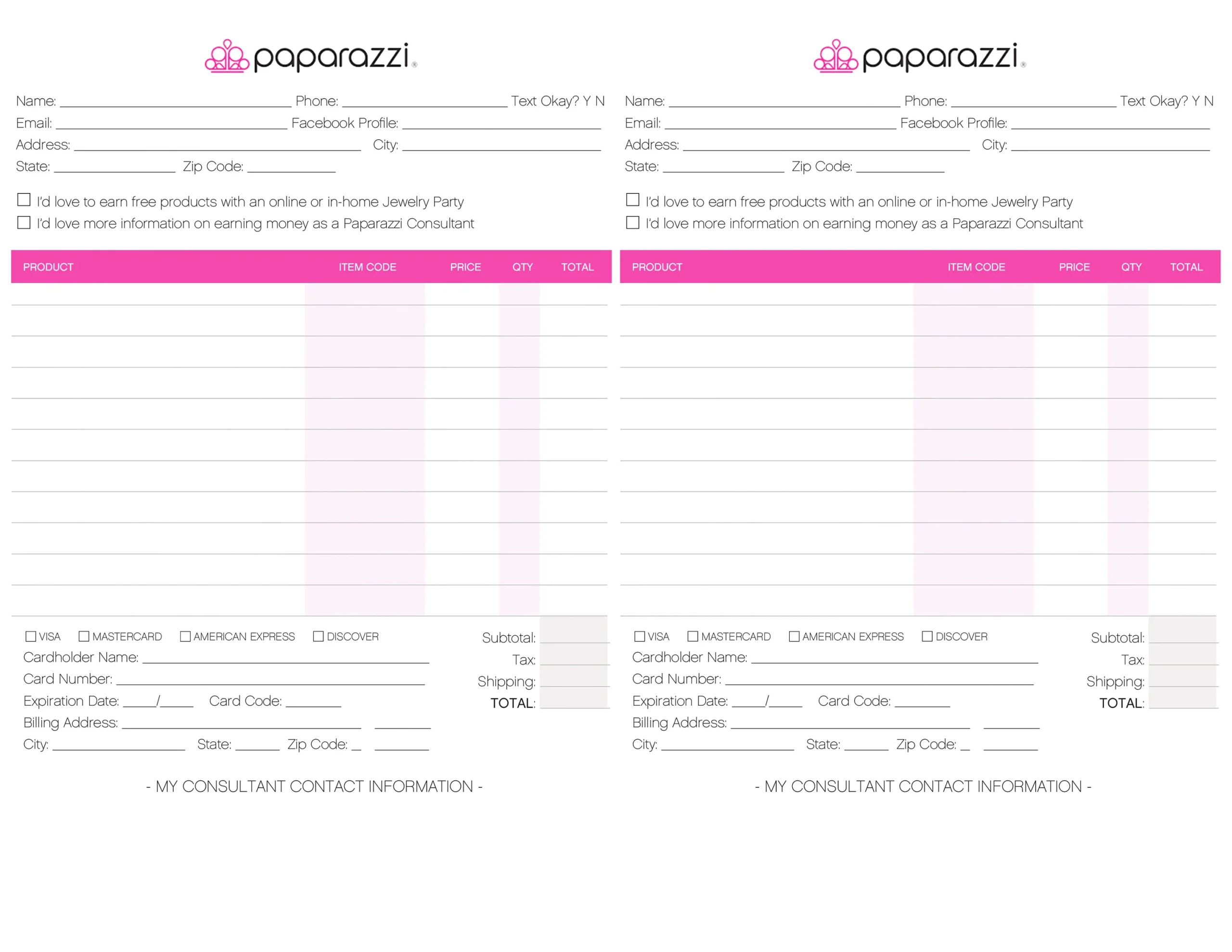 Printable Paparazzi Inventory Sheets