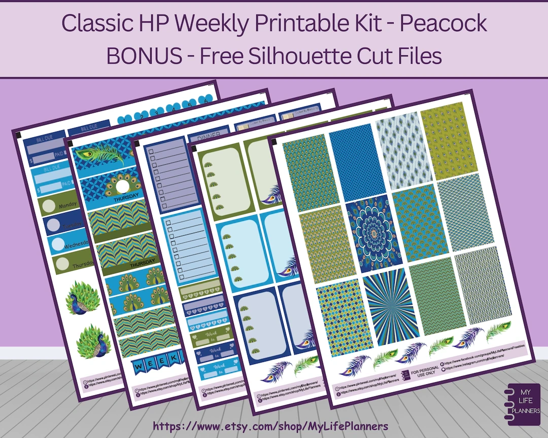 Peacock Planner Stickers Classic Happy Planner Printable PDF Silhouette Etsy