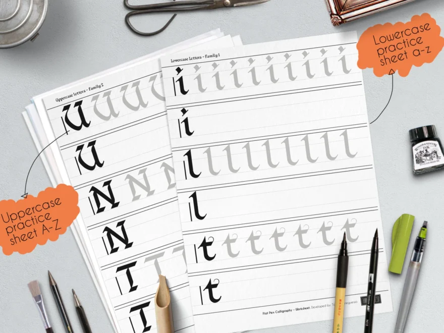 Pen Calligraphy Printable Worksheets A Complete Guide Aa zz Alphabet Numbers And 26 Words Style P5 Etsy