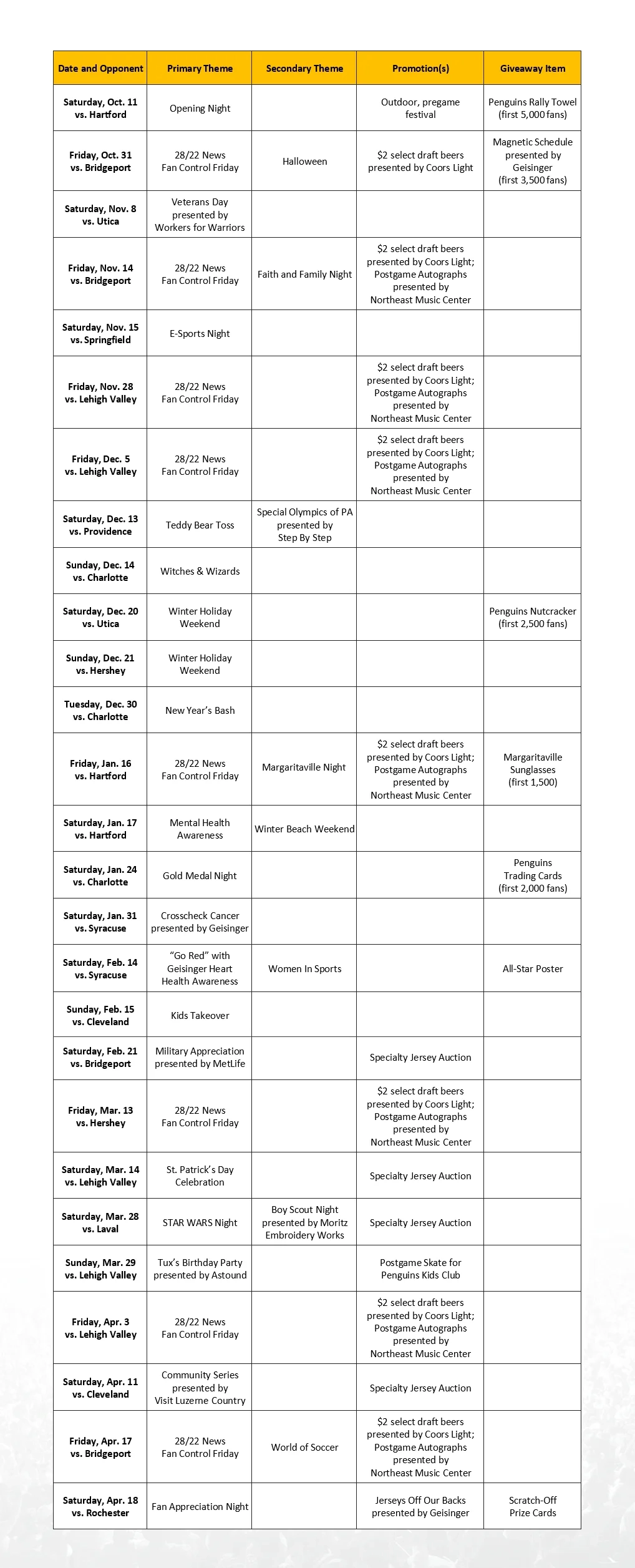 PENGUINS REVEAL 2025 26 PROMOTIONAL SCHEDULE WBS Penguins PENGUINS REVEAL 2025 26 PROMOTIONAL SCHEDULE WBS Penguins