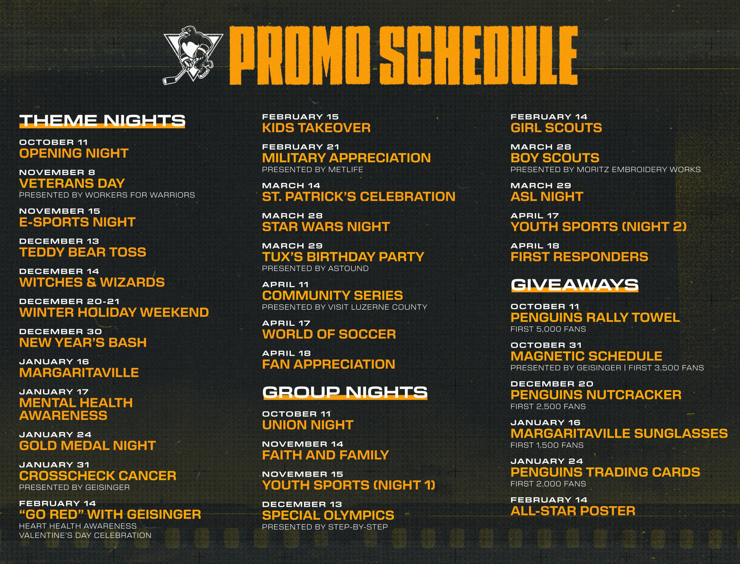 PENGUINS REVEAL 2025 26 PROMOTIONAL SCHEDULE WBS Penguins