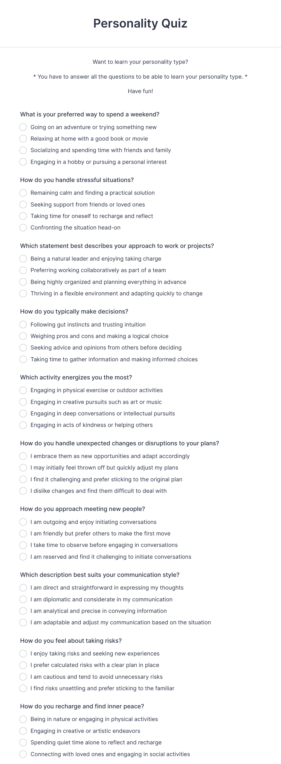 Personality Quiz Template Form Template Jotform
