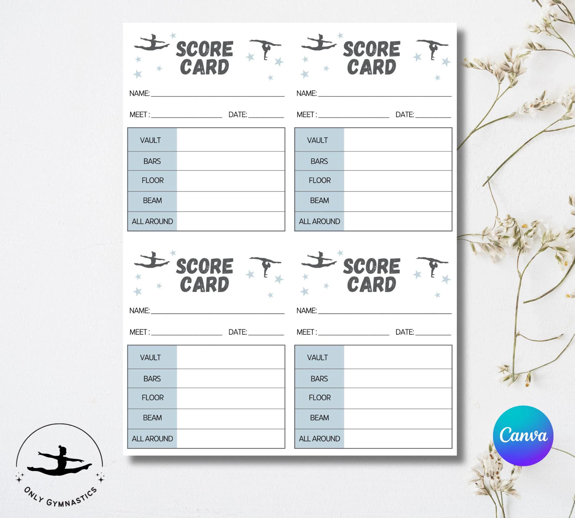 Personalized Gymnastics Score Cards Editable Canva Template Etsy Personalized Gymnastics Score Cards Editable Canva Template Etsy