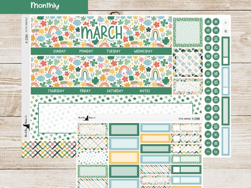 PET 258 Erin Condren Petite Monthly Kit March 2025 Lots Of Luck Planner Stickers Etsy